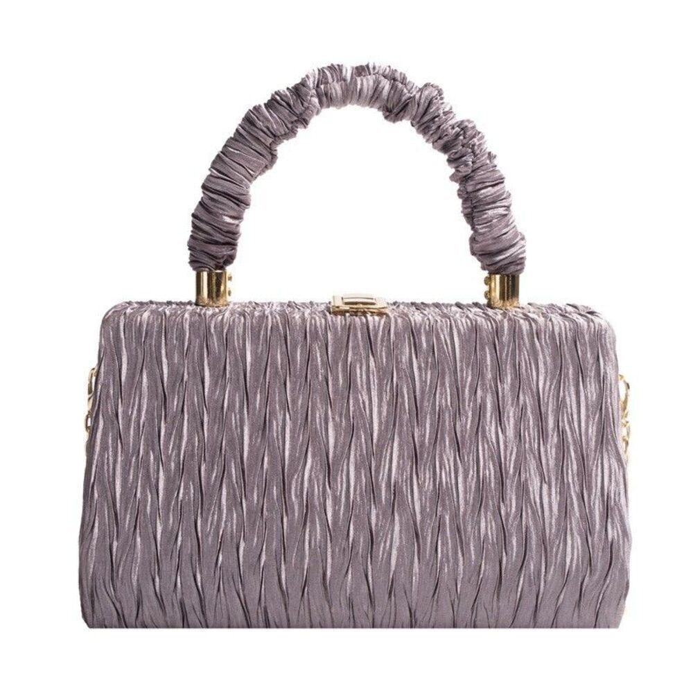 Women's Satin Silver Quilted Clutch Evening  Party Wedding Handbag